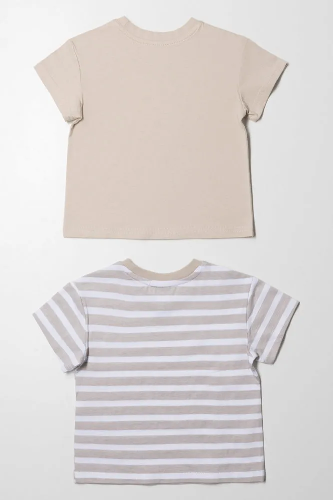 2 Pack Stripe Short Sleeve T-Shirts Natural