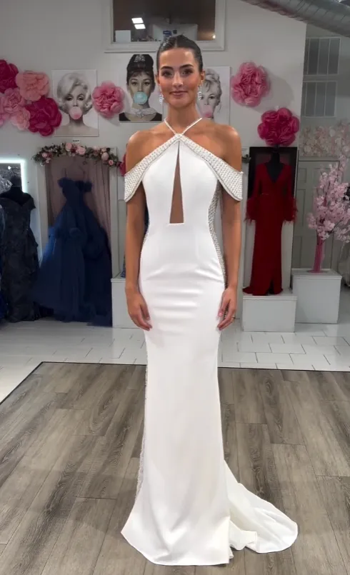 Beaded Fitted Halter Cutout Gown by Jovani 24611