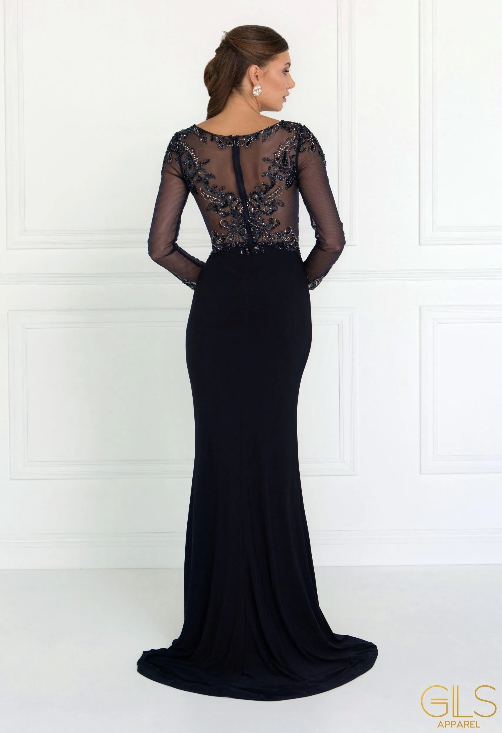 Beaded Illusion Long Sleeve Gown by Elizabeth K GL1506