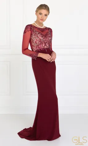 Beaded Illusion Long Sleeve Gown by Elizabeth K GL1506