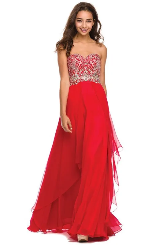 Beaded Long Strapless Dress by Juliet 553