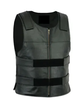 Black Biker Padded Style Real Leather Vest