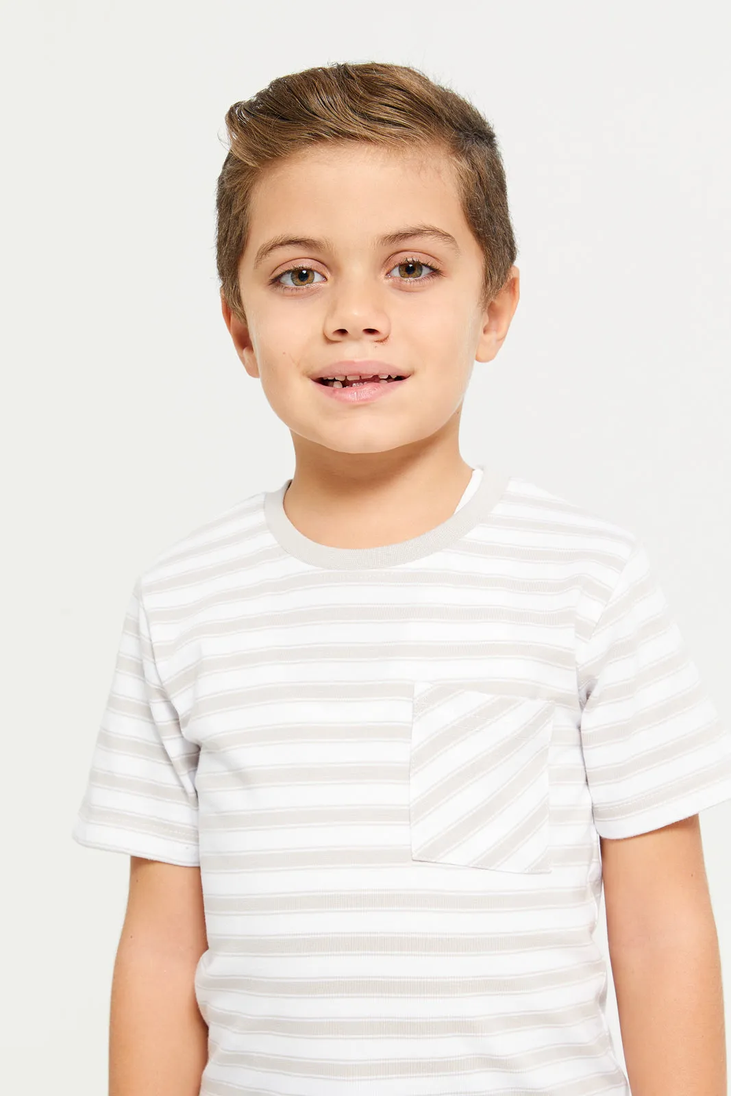 Boys Grey Stripe Short Sleeve T-Shirt