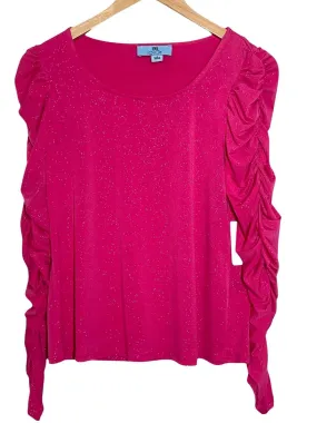 Bright Spring Pink Shimmer Ruched Sleeve Top