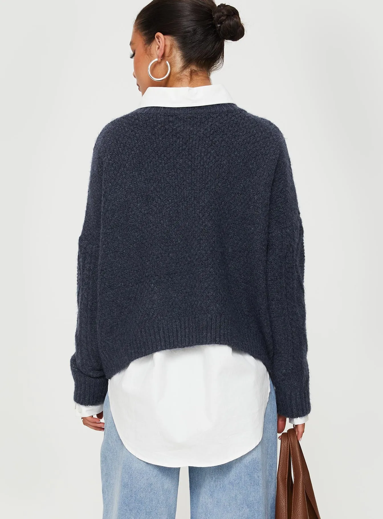 Canlish Cable Knit Sweater Navy