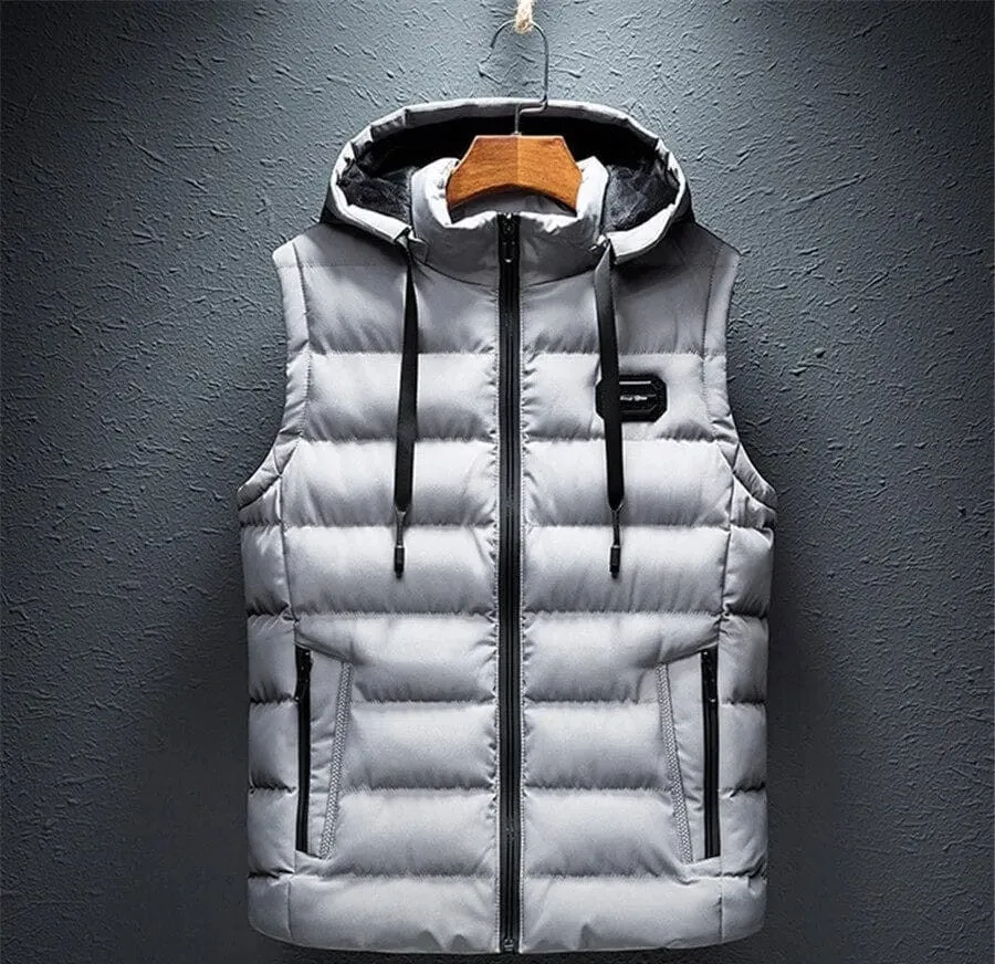 Casual Warmth: Luxury Sleeveless Hooded Vest Jacket for Men - Winter Cotton Padded Vest Coat