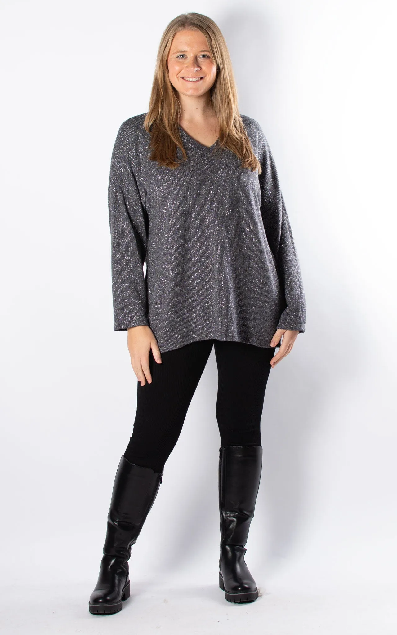 Chloe Shimmer Top | Charcoal