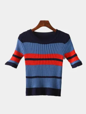 Custom Stripe Pattern Knitted Round Neckline Jumper