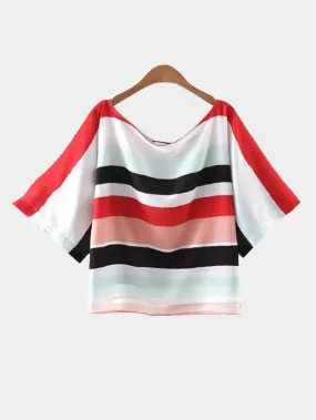 Custom Stripe Short Sleeve Slit Hem T-Shirts