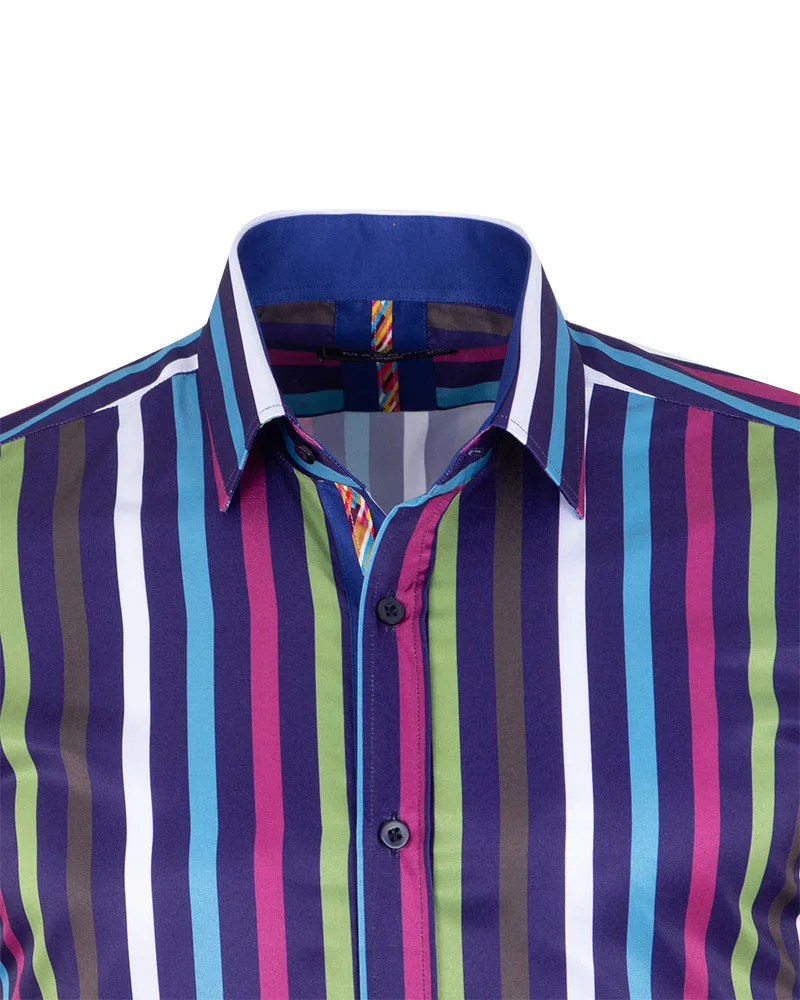 Dark Green Colourful Bold Striped Men's Shirt