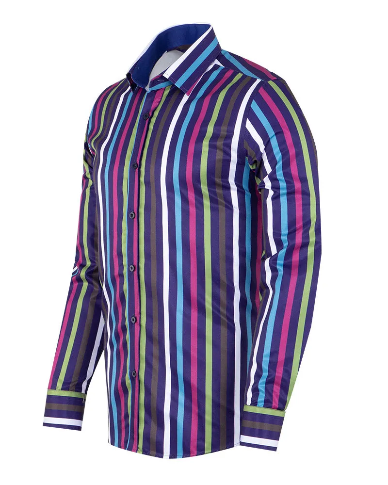 Dark Green Colourful Bold Striped Men's Shirt