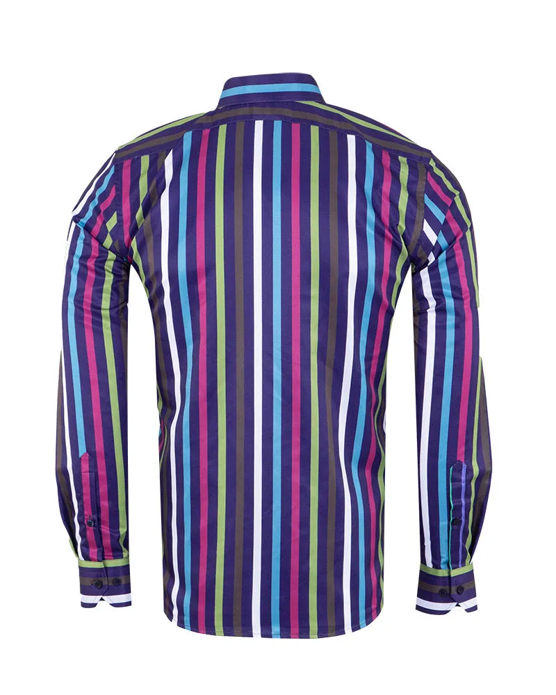 Dark Green Colourful Bold Striped Men's Shirt