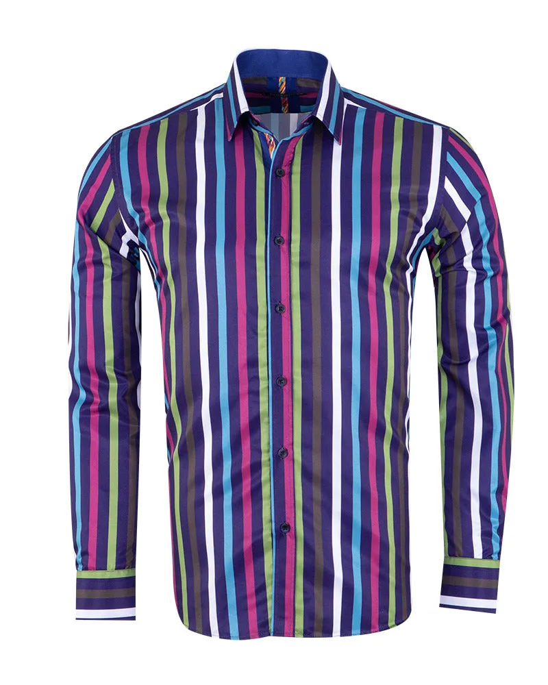 Dark Green Colourful Bold Striped Men's Shirt