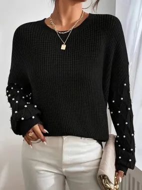 Gabby - Women's Black Beaded Knitted Sweater