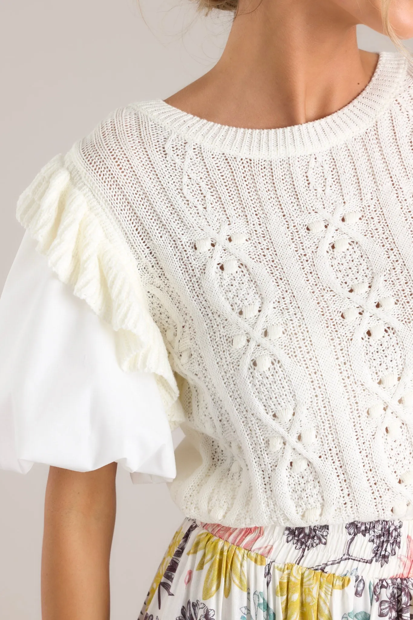 Graceful Glam Ivory Short Sleeve Knit Top