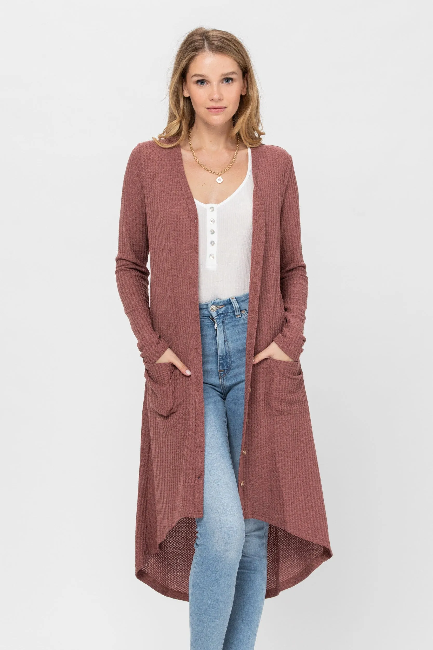 Long Sleeve Button Down Solid Color Knit Cardigans with Pockets