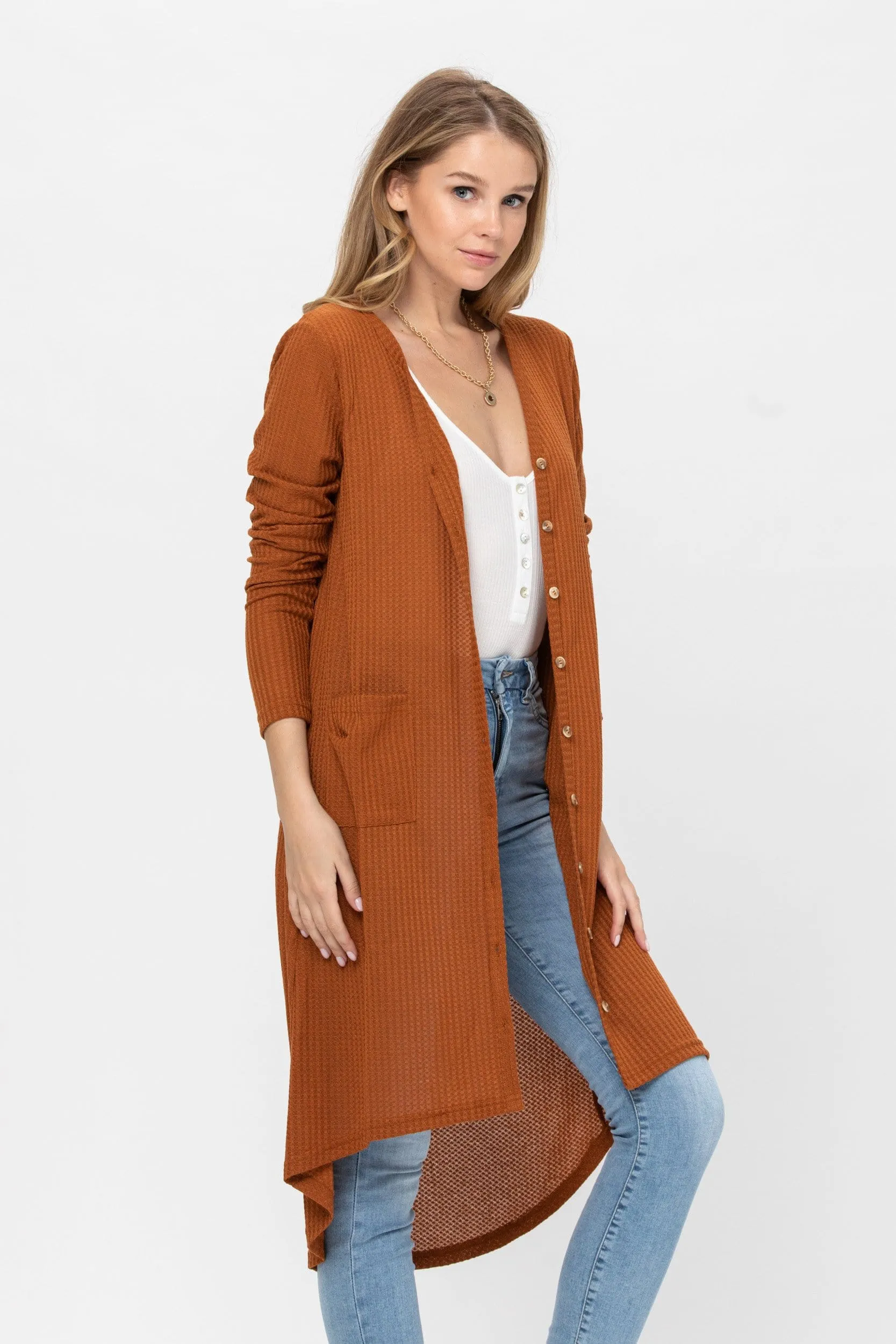 Long Sleeve Button Down Solid Color Knit Cardigans with Pockets