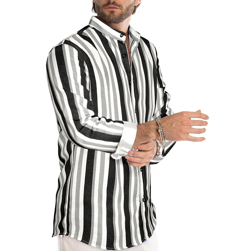 Mens Casual Long Sleeve Button Down Shirts Cotton Striped Dress Shirts for Men | MC255371-1