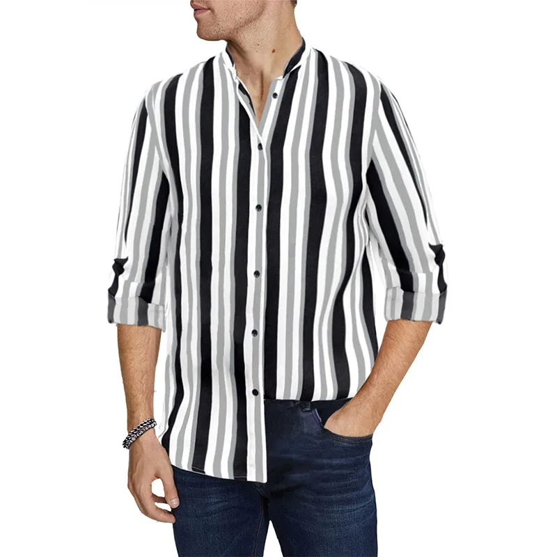 Mens Casual Long Sleeve Button Down Shirts Cotton Striped Dress Shirts for Men | MC255371-1