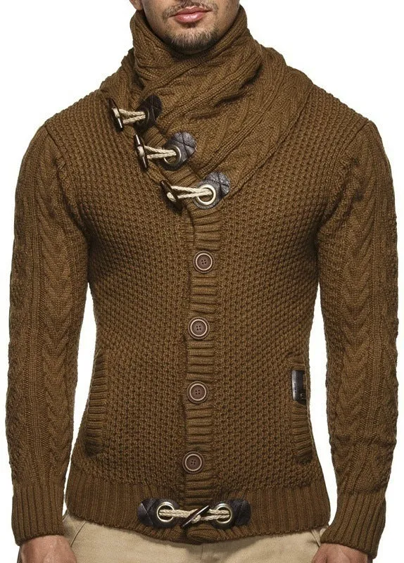 Men's Fahsion Cowl Neck Horn Button Single Breasted Cardigan