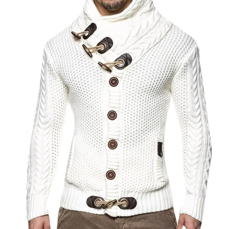 Men's Fahsion Cowl Neck Horn Button Single Breasted Cardigan