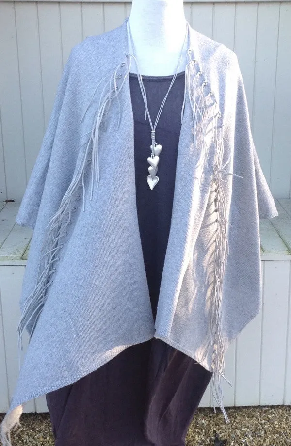 Naples Fringe Wrap in Soft Grey