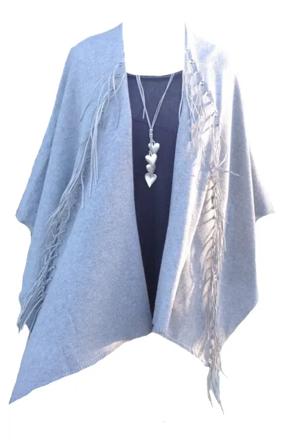 Naples Fringe Wrap in Soft Grey