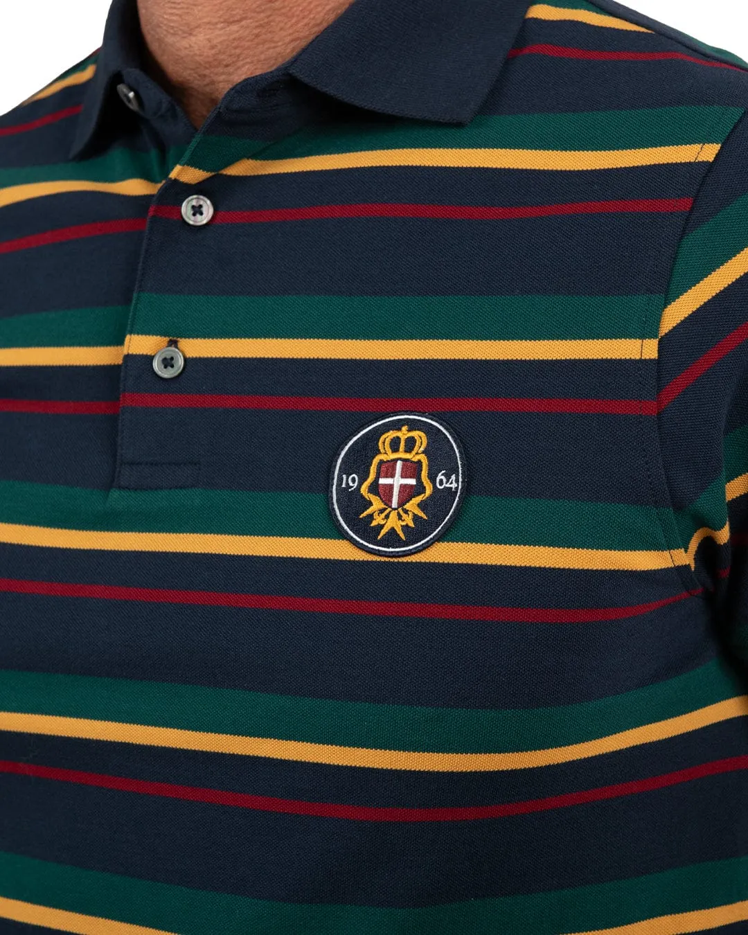 Navy Club Stripe Polo Shirt With Badge