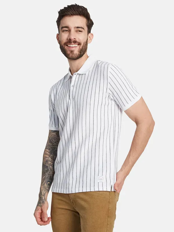 Octave Ss24 Men Striped Polo Collar T-Shirt