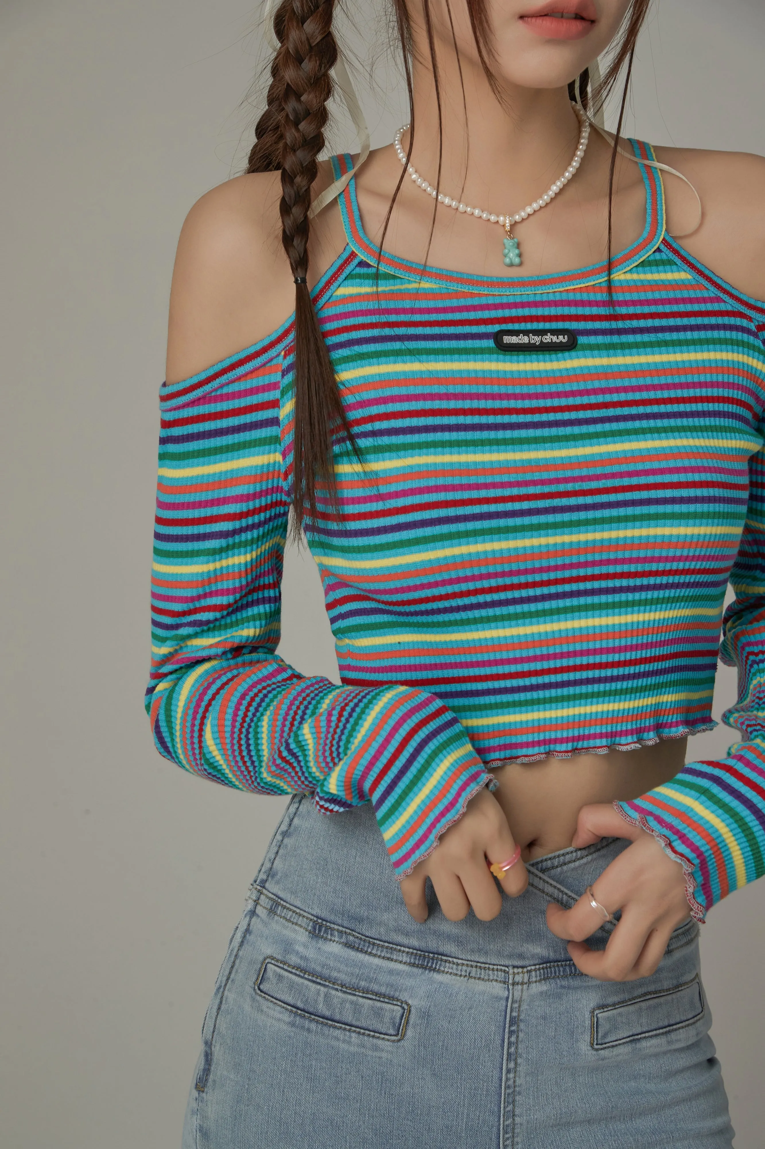 Off-The-Shoulder Striped T-Shirt