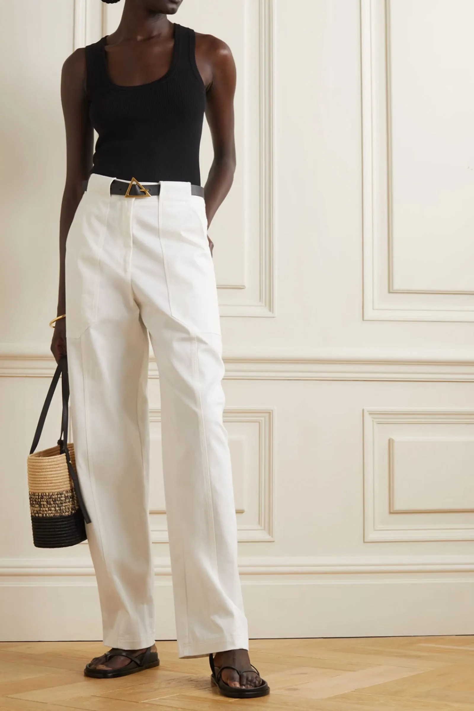 Paneled Cotton-Blend Straight-Leg Pants