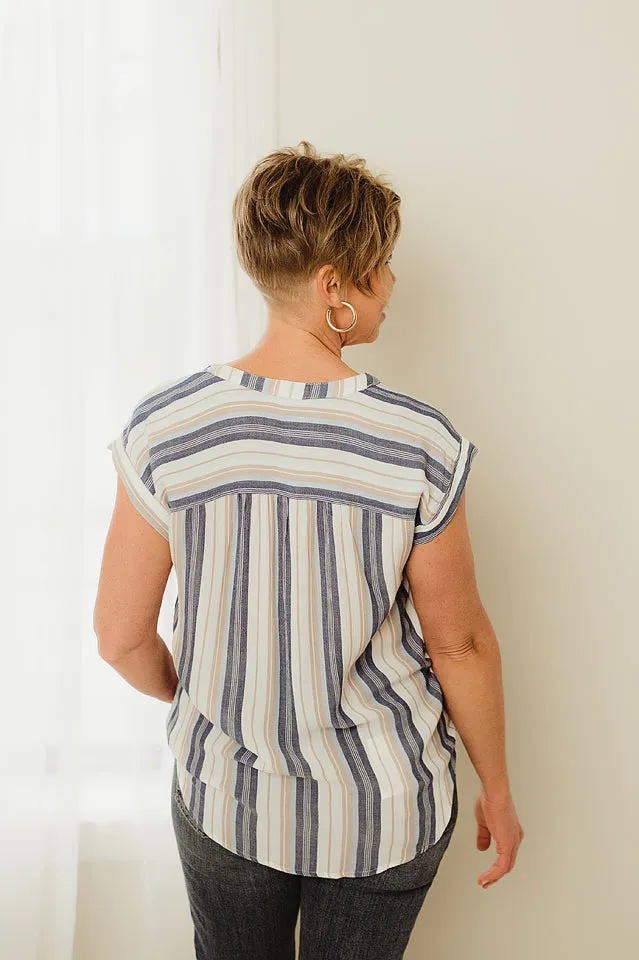 Pearlescent Buttons Striped Top