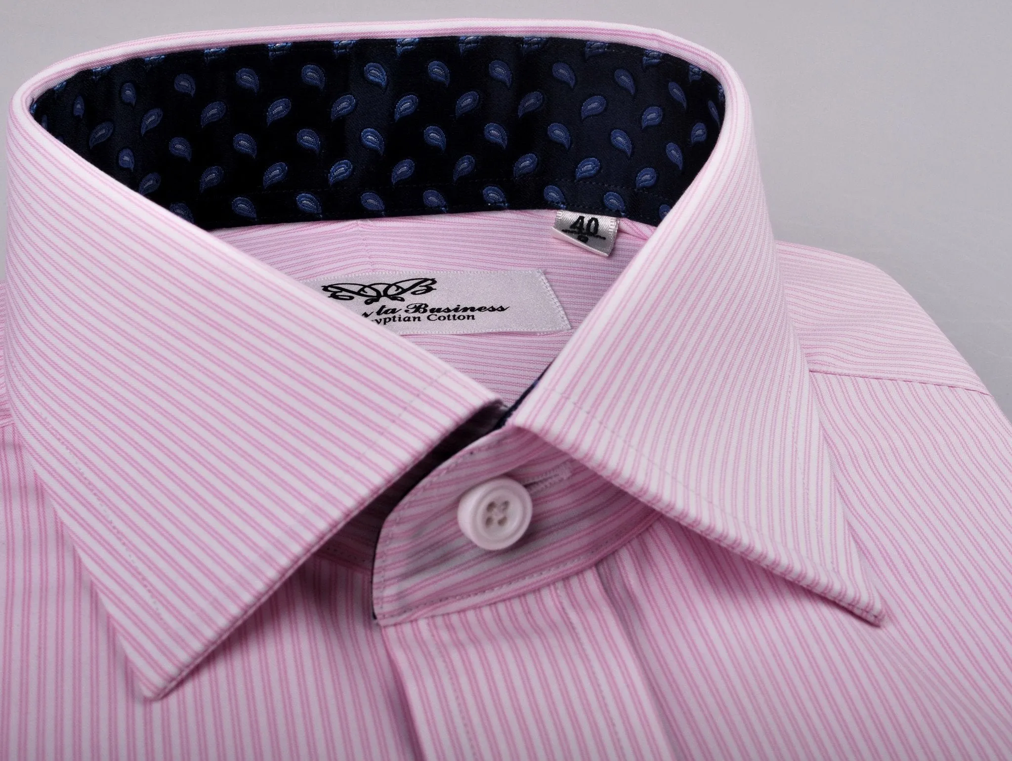 Pink Hollow Stripe Formal Business Dress Shirt with Blue Flame Inner-Lining