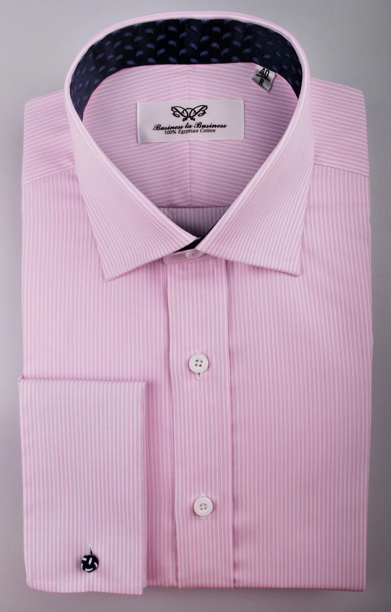 Pink Hollow Stripe Formal Business Dress Shirt with Blue Flame Inner-Lining