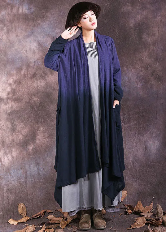 Plus Size Blue Asymmetrical Gradient color Cotton Spring wrap coat