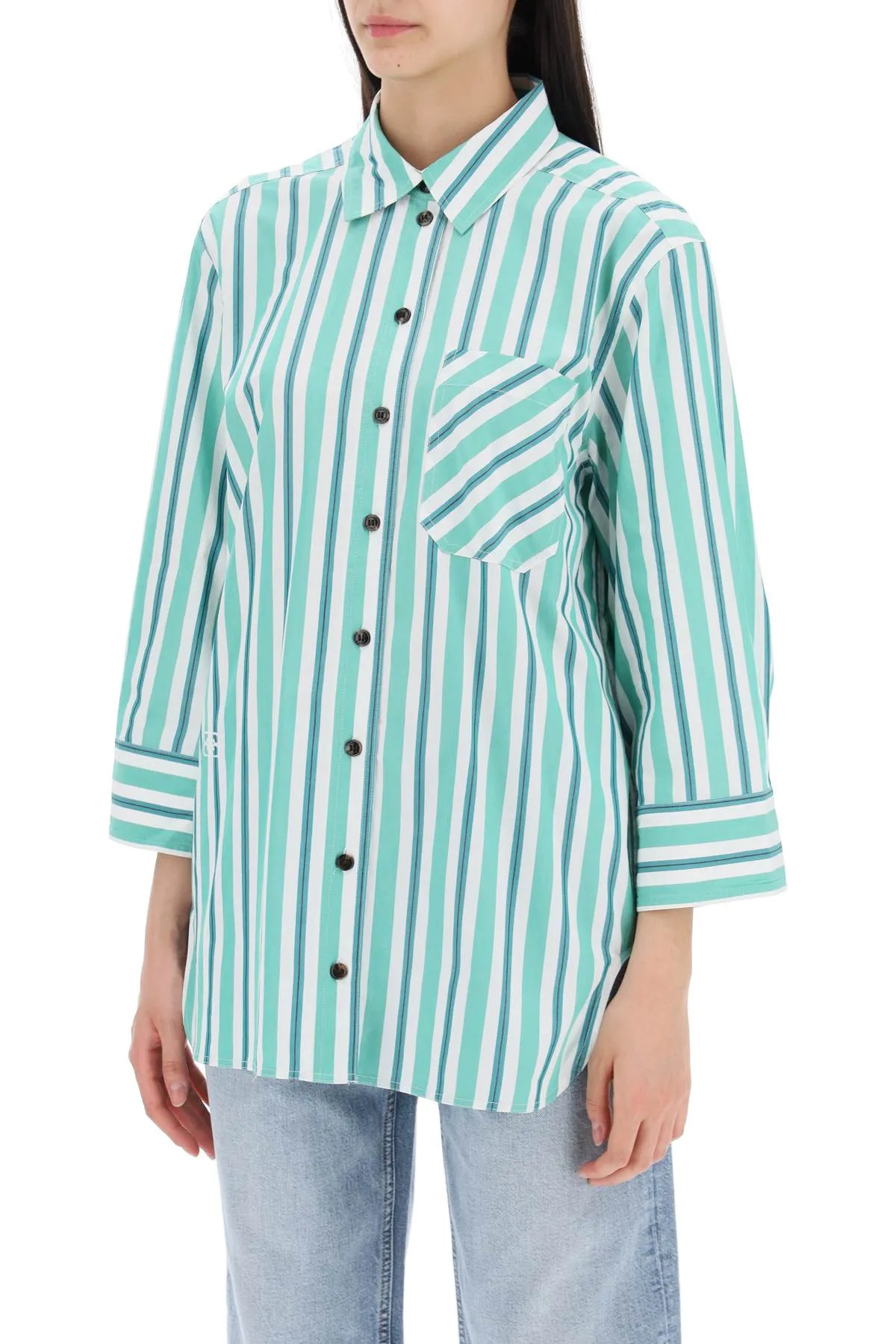 "oversized striped poplin shirt F9022 CREME DE MENTHE