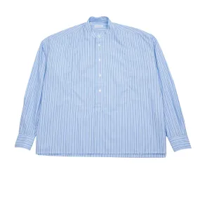 Salvatore Piccolo Women's Collarless Pop-Over Shirt in Blue Stripe