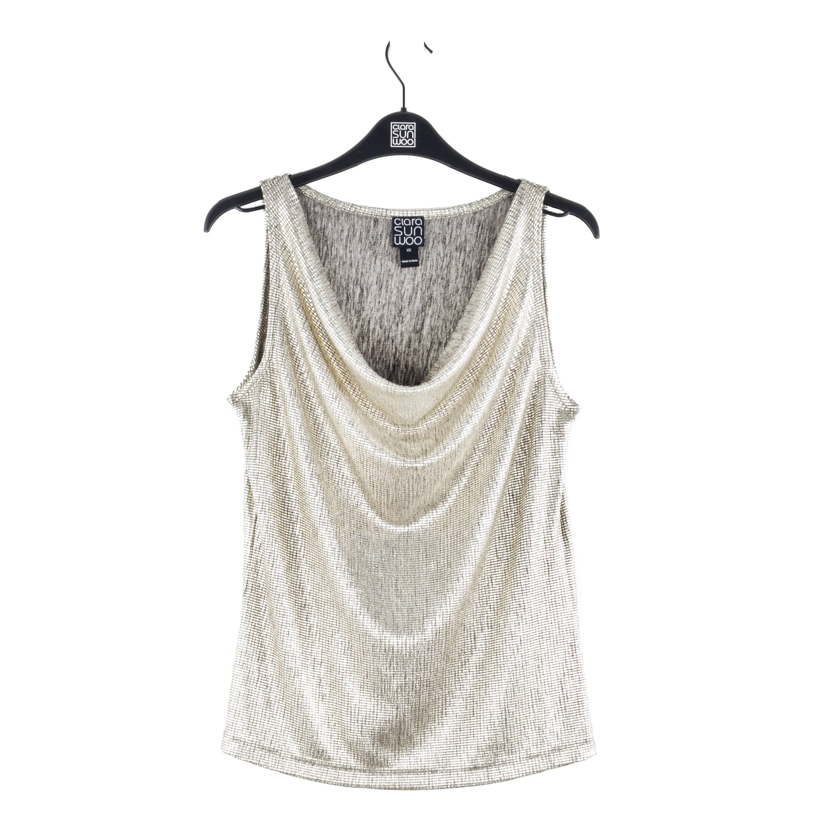 Shimmer Foil Lamé - Cowl Neck Draped Tank - Champagne - Final Sale!