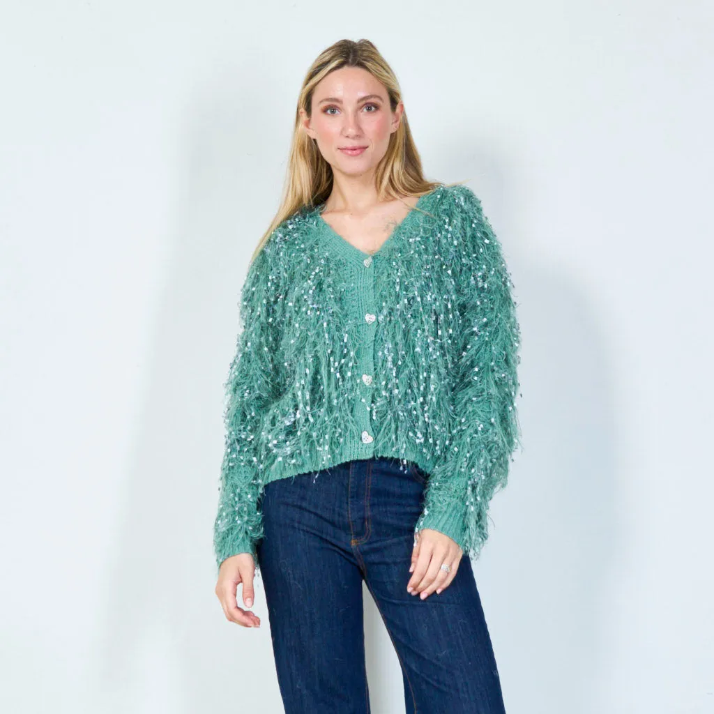 Shimmering shaggy cardigan wholesale