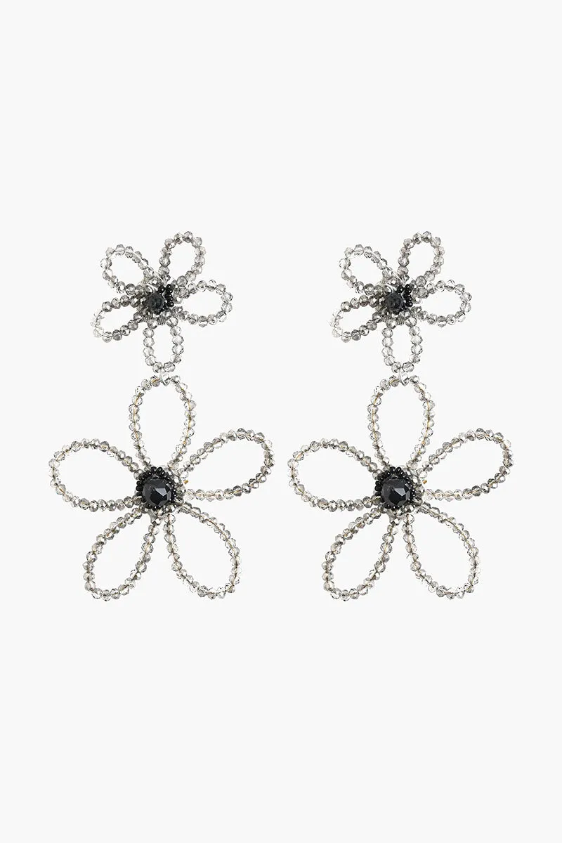 Silver Beaded Floral Drop Earrings