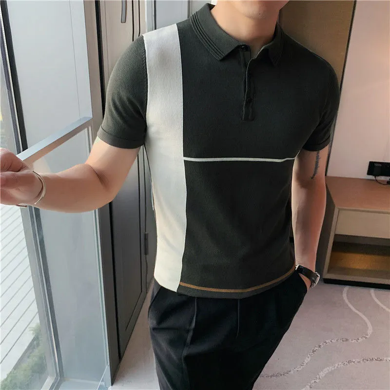 Solid Contrast Stripe Style Polo Shirt