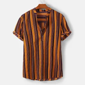 Stand Neck Fashion Striped Shirt