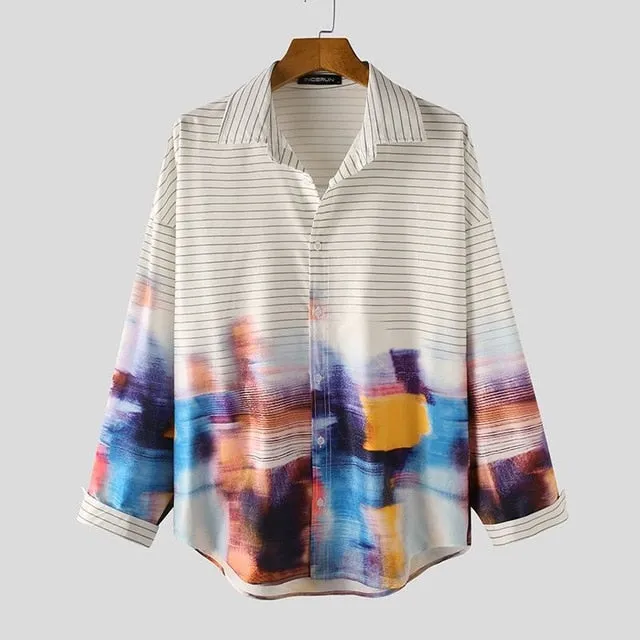 Stripe to Colorful Abstract Long-Sleeved Shirts