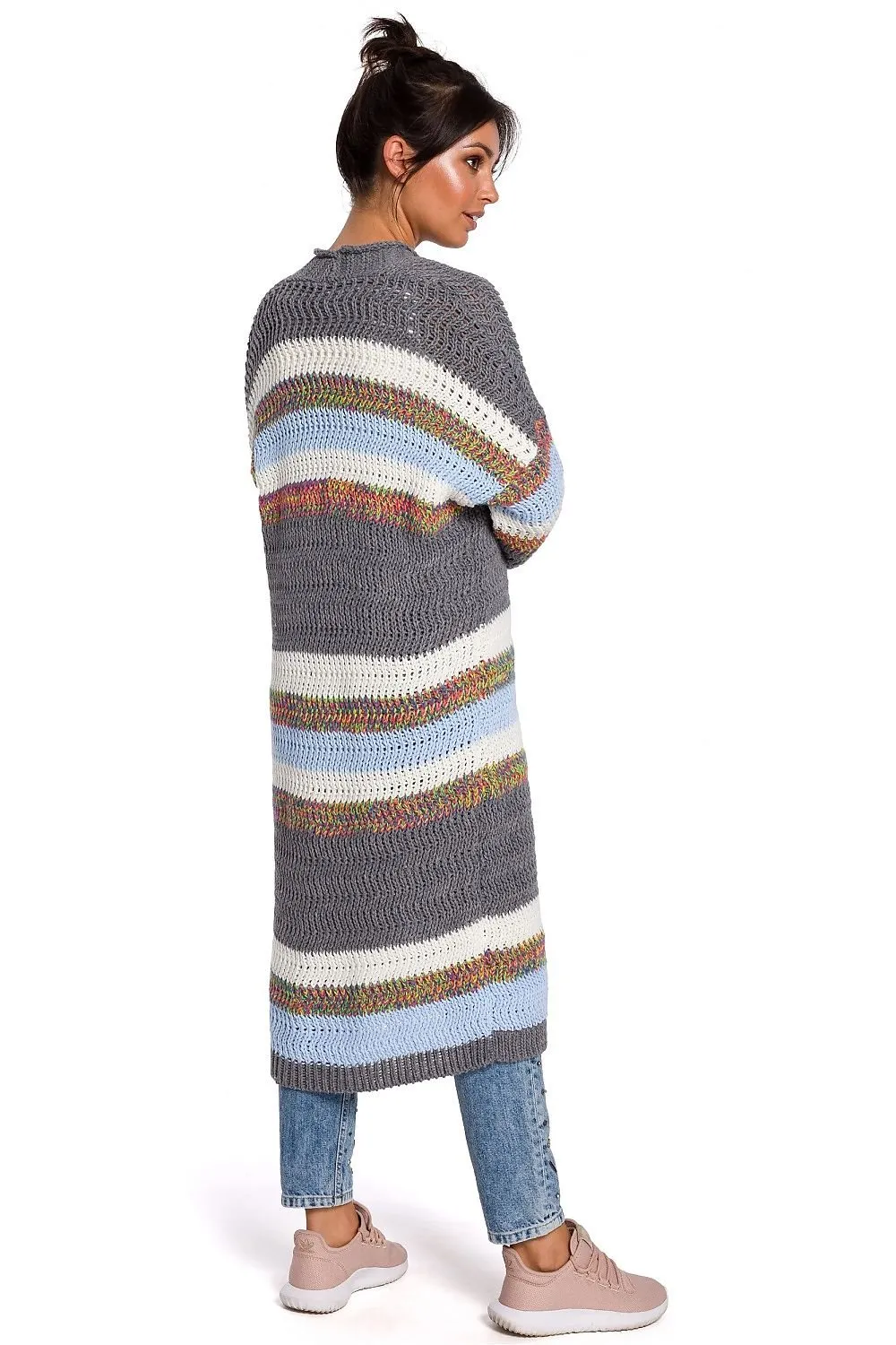 Thick Yarn Long Striped Cardigan