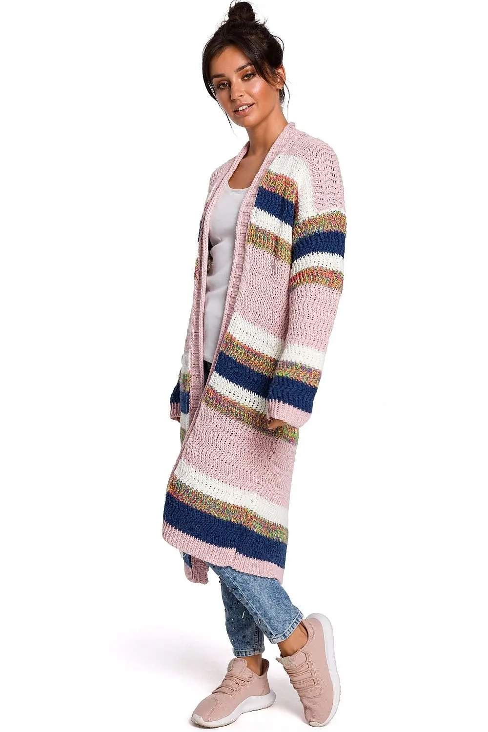 Thick Yarn Long Striped Cardigan