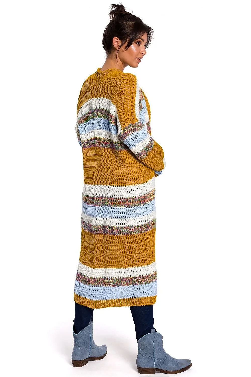 Thick Yarn Long Striped Cardigan