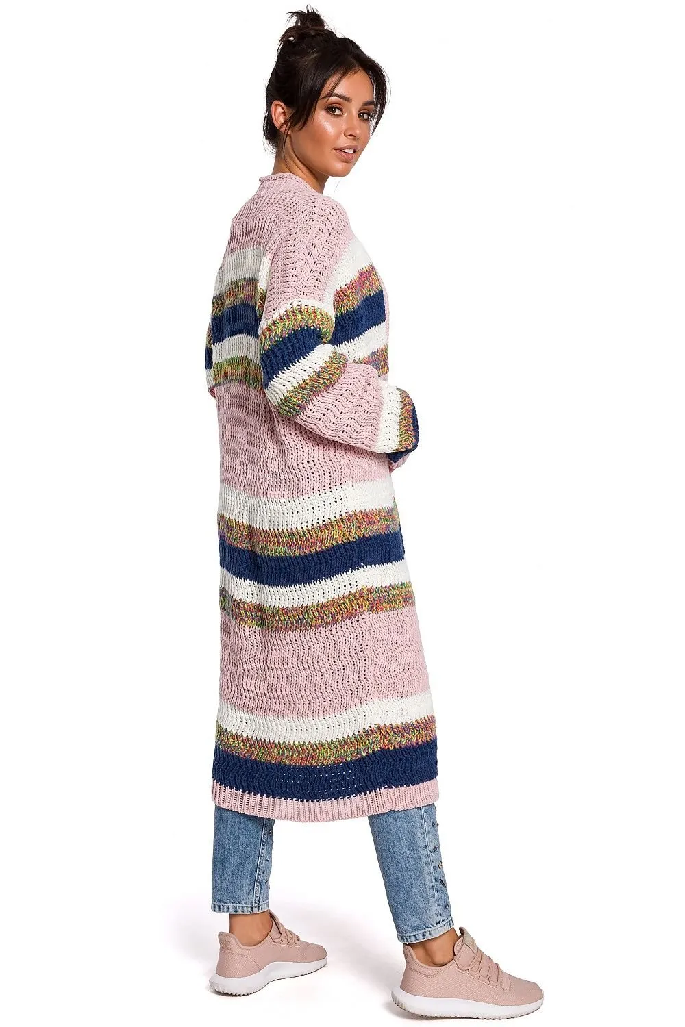 Thick Yarn Long Striped Cardigan