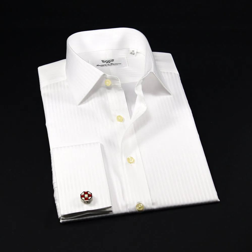 White Twill Formal Dress Shirt Sexy Business Apparel Reverse Fade Striped Style in French Cuffs with Spread Collar