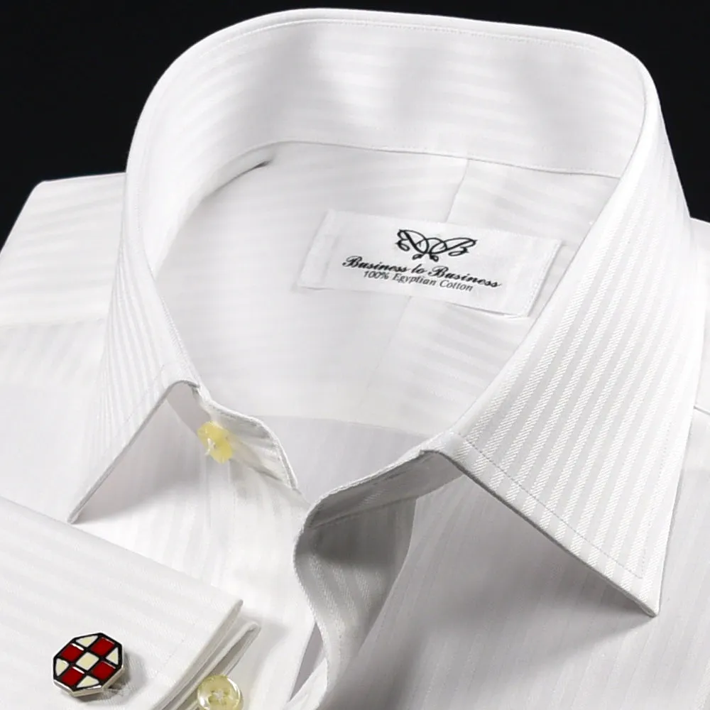 White Twill Formal Dress Shirt Sexy Business Apparel Reverse Fade Striped Style in French Cuffs with Spread Collar