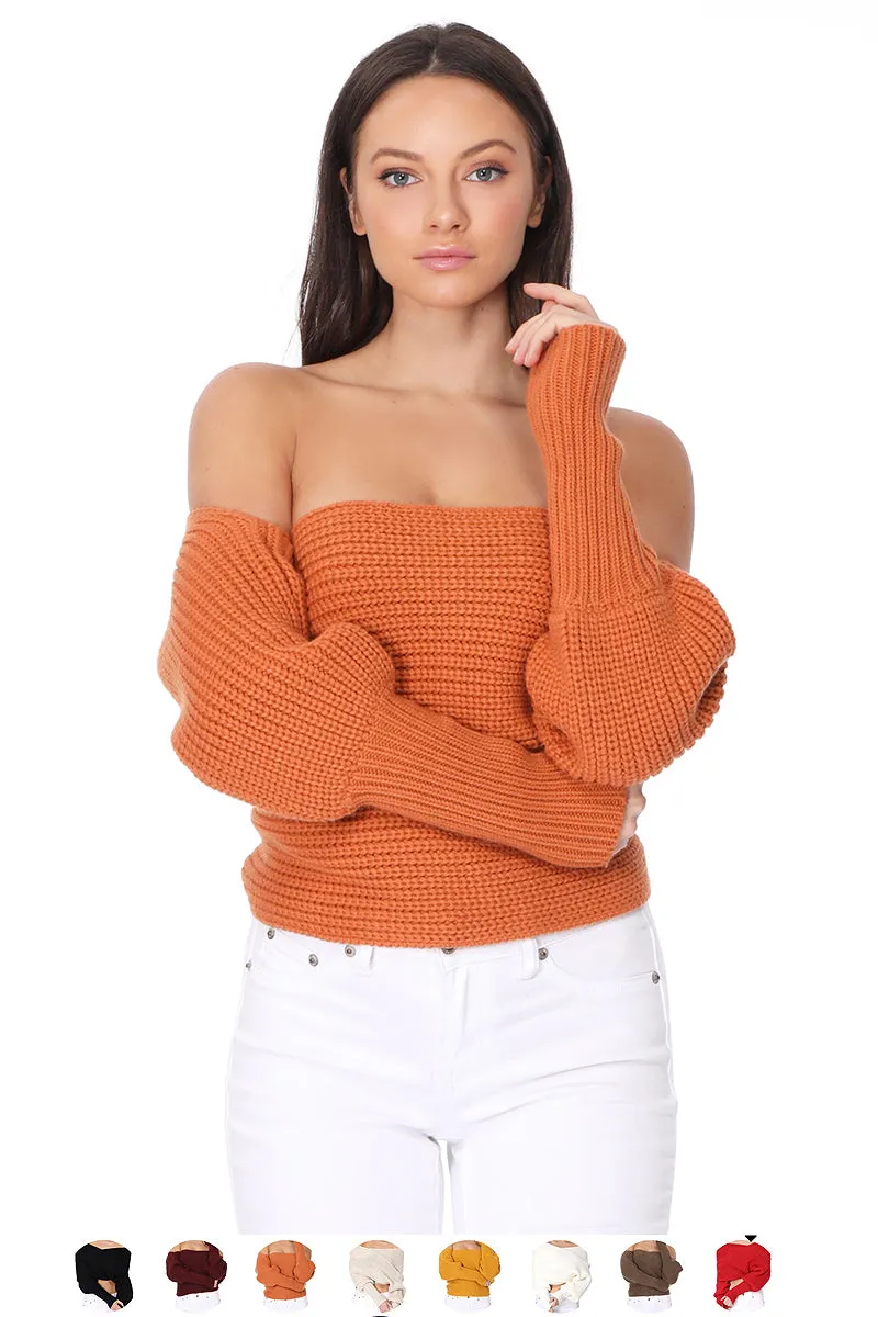 YEMAK Sexy Off The Shoulder Long Sleeve Wrap Sweater Shawl With Sleeve KC003